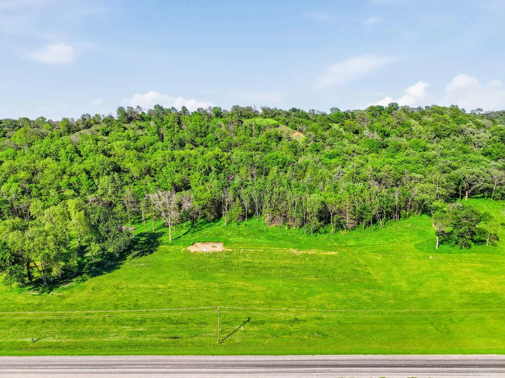 Wooded hillside and open field along Bluff Road, Sidney, Iowa